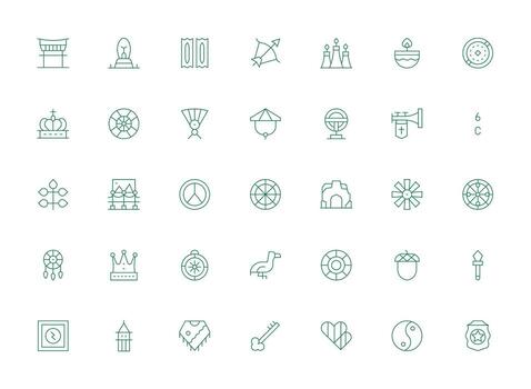 ligero línea íconos desde simbolismo conjunto con 35 vectores escalable íconos para todas temas