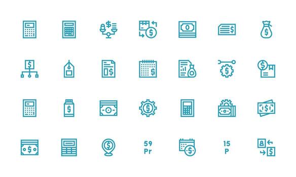 28 Bold Line Icons for Cost Graphics Clean Icon Collection for Web Use vector
