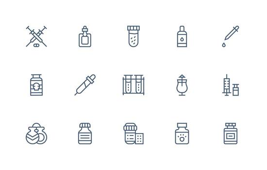 Vial Icon Set with 15 Regular Line Graphics Multi-Purpose Icon Pack for Templates vector