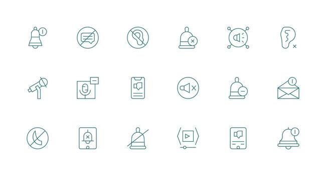Mute Design Icons featuring 18 in Minimal Line Style Style Icon Set vector
