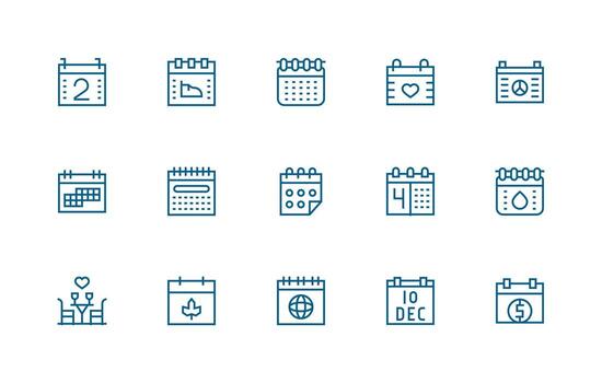 Date featuring 15 Icons in Regular Line Design Quick Access Icons for UI Development vector