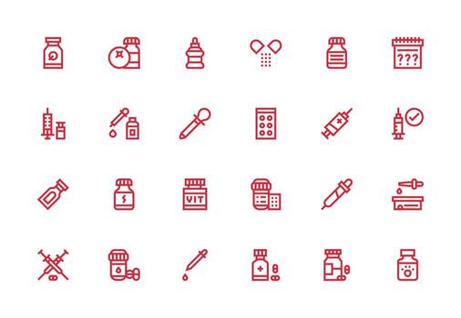 Dosis icono colección con 24 grueso línea línea diseños sencillo íconos para interfaz y wireframes vector