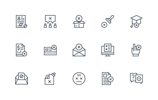 Not Accepted including 15 Regular Line Illustrations Complete Icon Bundle for Web Design vector