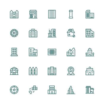 Property Set with 25 Medium Stroke Outline Icons Quick Access Icons for UI Development vector