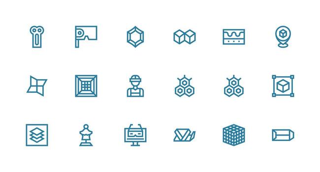 18 Strong Stroke Line Icons for 3D Graphics Balanced Icon Set for Functional Design vector