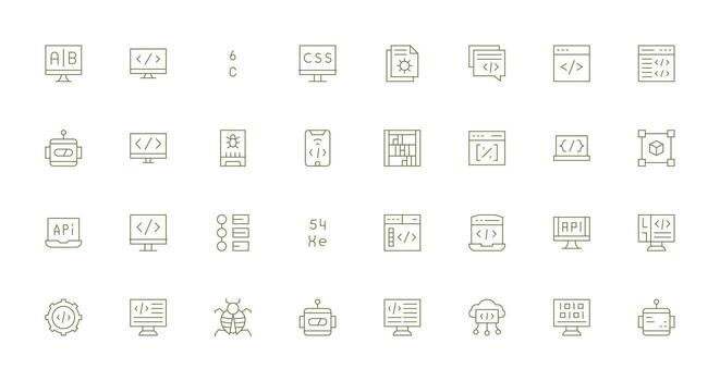programación visual paquete conteniendo 32 Delgado línea íconos listo para la interfaz de usuario icono colección vector