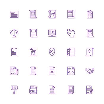 Contract Icon Set with 25 Medium Stroke Outline Graphics Scalable Icons for Cross-Platform Interfaces vector