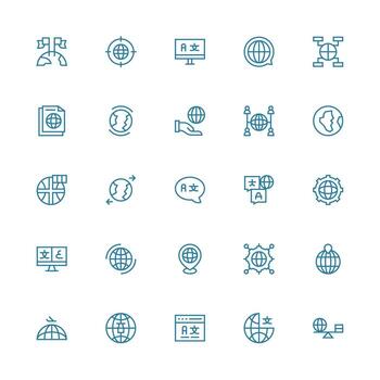 25 íconos para internacionalización en medio carrera contorno formato funcional icono serie vector