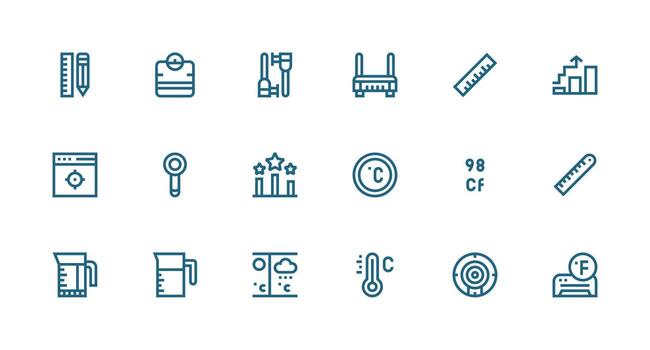 18 Strong Stroke Line Icons for Metric Graphics High-Resolution Icons for Any Platform vector
