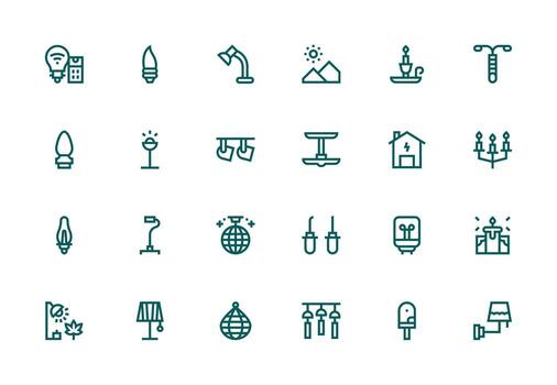 24 Thick Line Line Icons for Lighting Graphics Flexible Icon System for Web Interfaces vector