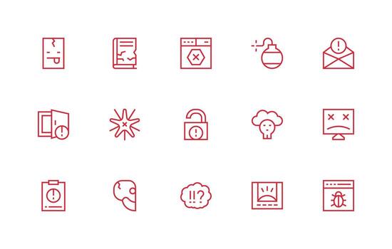 System Error Visual Pack containing 15 Regular Line Icons Web and App Icon Pack Collection vector