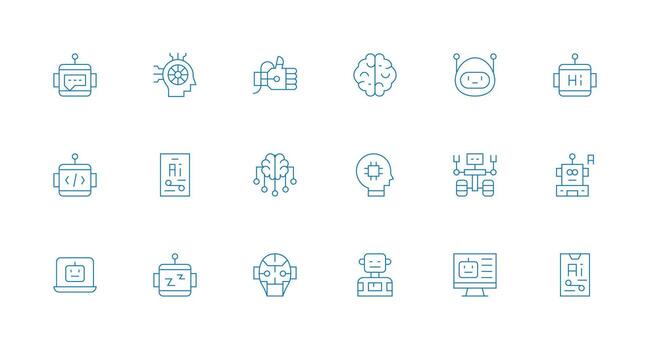 artificial inteligencia diseño íconos presentando 18 en mínimo línea estilo estándar icono paquete vector