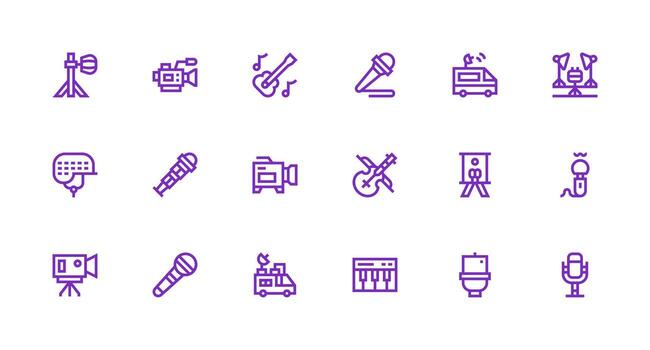 18 Strong Stroke Line Vectors for Studio Theme Clear and Concise Icon Set Collection