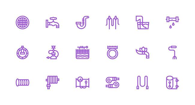 18 Strong Stroke Line Icons for Pipe Graphics Clean Icon Collection for Web Use vector