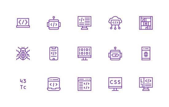 programación visual paquete conteniendo 15 regular línea íconos glifo icono serie vector