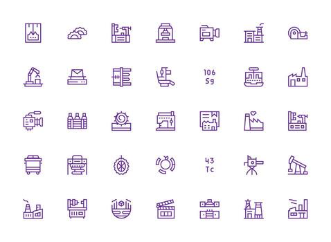 Regular Clean Line Style Production Icons with 35 Vectors Balanced Icon Set for Functional Design