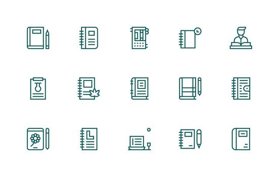 15 regular línea estilo íconos desde cuaderno colección aplicación icono paquete vector