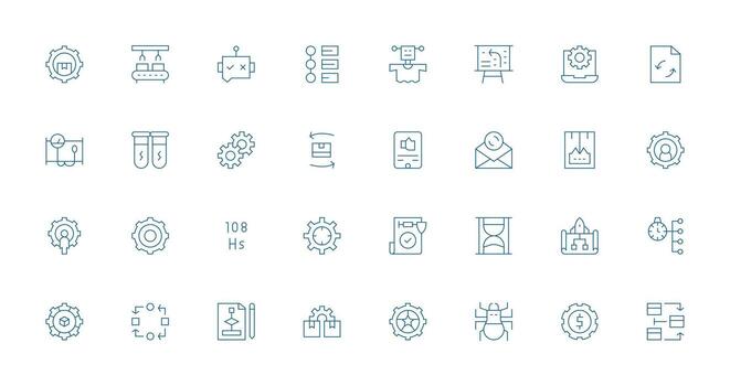 32 Icons for Process in Thin Line Format Professional Icon Set vector