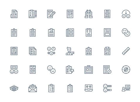 Survey Design Icons featuring 35 in Regular Clean Line Style Responsive Icon Set for Flexible Layouts vector