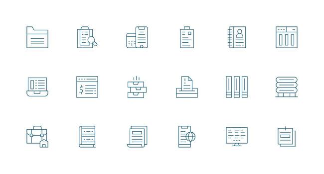Records Design Icons featuring 18 in Minimal Line Style Simplified Icon Pack for Visual Tools vector
