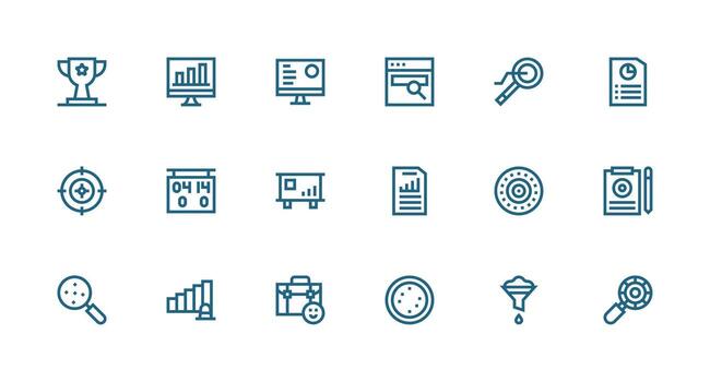 Results Icon Set with 18 Strong Stroke Line Graphics Core Icon Collection for Daily Tasks vector