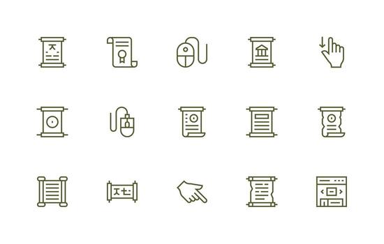 regular línea estilo Desplazarse íconos con 15 vectores ui y ux enfocado icono colección