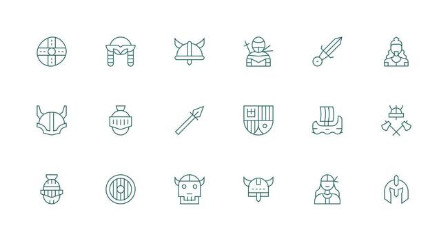 18 Icons for Warrior in Minimal Line Format Pixel Perfect Icon Set vector