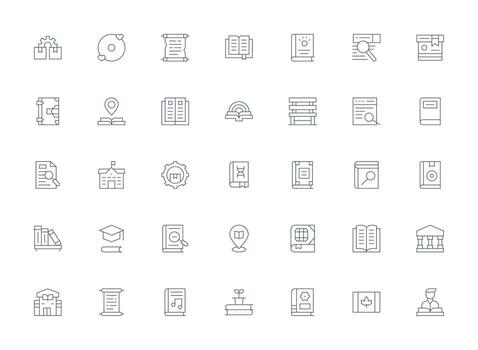 ligero línea estilo biblioteca íconos con 35 vectores píxel Perfecto íconos para moderno aplicaciones