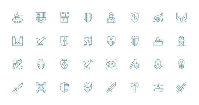 Defense Icon Set with 32 Thin Line Graphics Full Icon Library for UI Designers vector