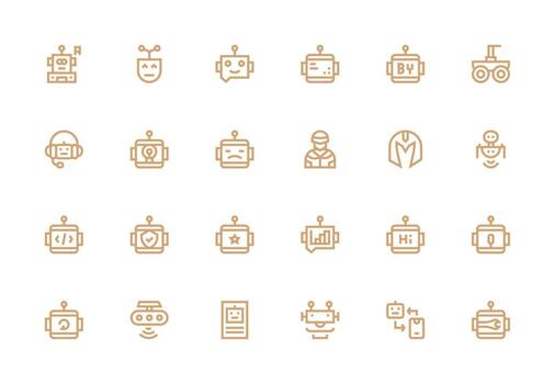 robot icono conjunto con 24 grueso línea línea gráficos de uso múltiple icono diseño paquete vector