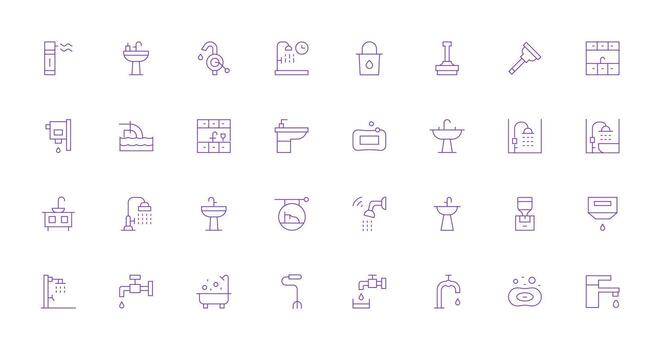 32 Thin Line Icons for Faucet Graphics Functional Icon Series vector