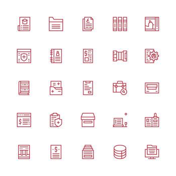 Records Icon Set with 25 Medium Stroke Outline Graphics Neat Icon Set vector
