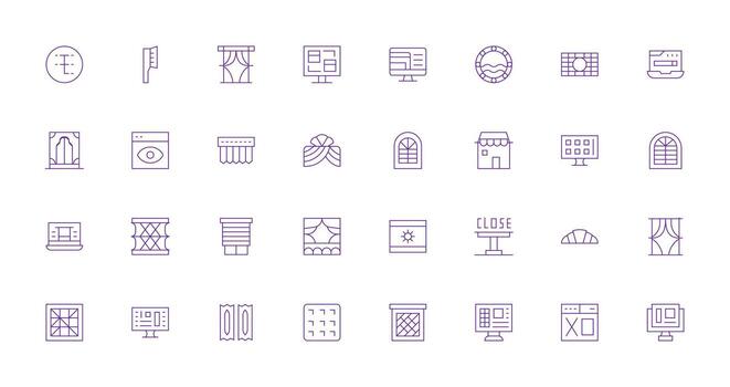 Window Icon Set with 32 Thin Line Graphics Smart Icon Collection vector