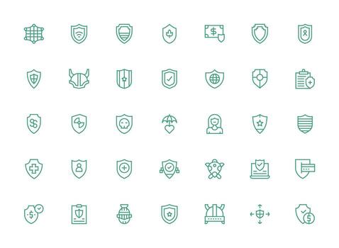 35 Regular Clean Line Icons for Shield Graphics Clear and Concise Icon Set Collection vector