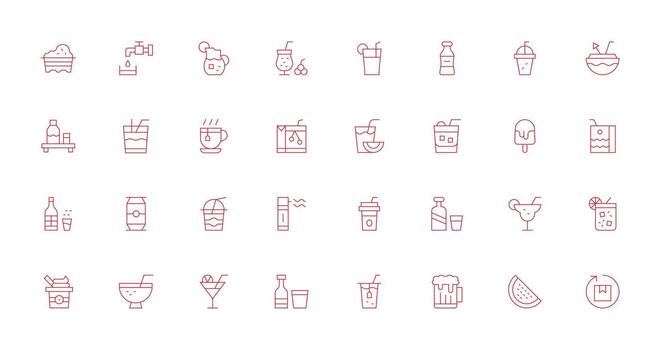 32 Thin Line Vectors for Refreshment Theme Essential Icons for Rapid UI Building
