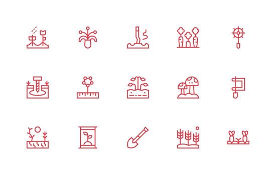 Soil Visual Pack containing 15 Regular Line Icons Layout Icon Collection vector