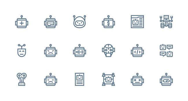 18 Strong Stroke Line Style Icons from Robot Collection Essential Icons for Rapid UI Building vector