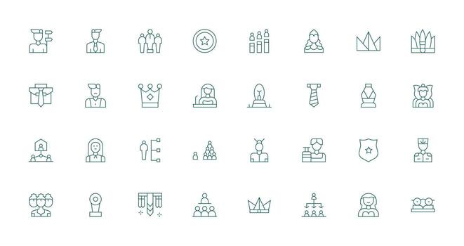 32 Delgado línea íconos para liderazgo gráficos equilibrado icono conjunto para funcional diseño vector