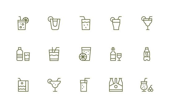 15 íconos para no alcohólico en regular línea formato completar icono haz para web diseño vector