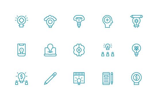Regular Line Style Idea Icons with 15 Vectors Organized Icon Pack for Quick Access