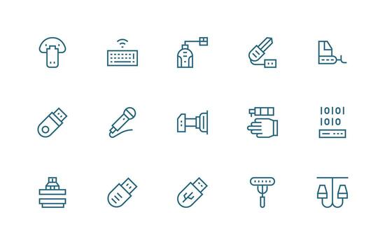 15 Usb Icons in Regular Line Aesthetic Fully Editable Icon Set for Web vector