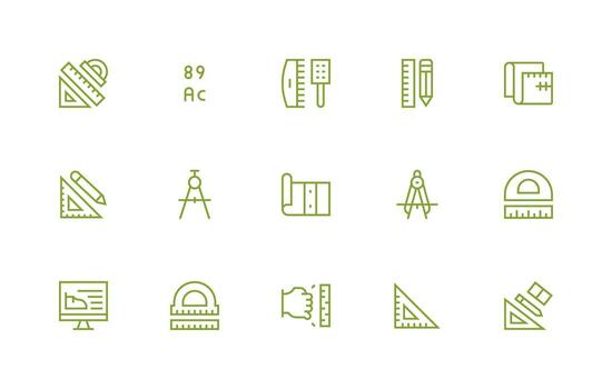 Technical Drawing Design Icons featuring 15 in Regular Line Style Standard Icon Pack vector