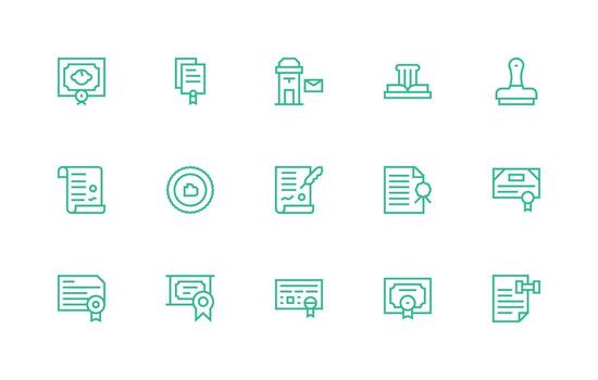 Stamp featuring 15 Icons in Regular Line Design UI-Ready Icon Collection vector