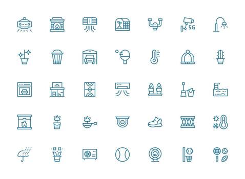 Indoor Design Icons featuring 35 in Regular Clean Line Style Scalable Icons for All Themes vector