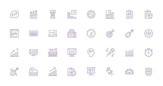 32 Icons for Performance in Thin Line Format Minimal Icon Pack vector