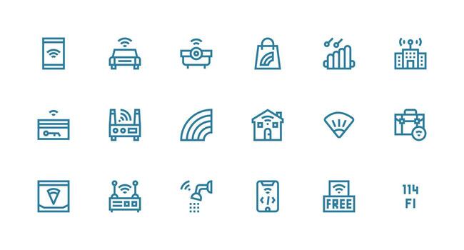Wifi Set with 18 Strong Stroke Line Icons Simplified Icon Pack for Visual Tools vector