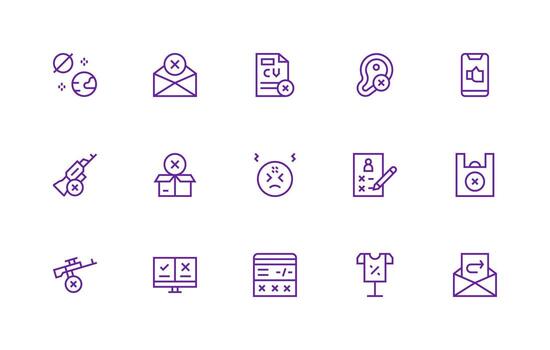 Reject Icon Set with 15 Regular Line Graphics User Interface Icons for Digital Products vector