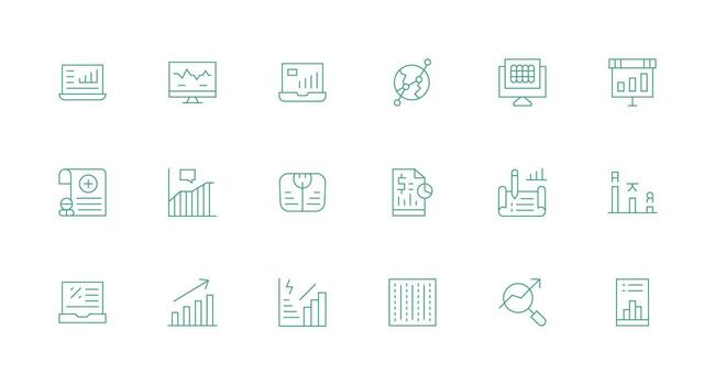 18 Minimal Line Icons for Chart Graphics Clear and Concise Icon Set Collection vector