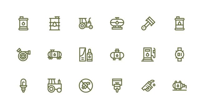 Diesel Icon Set with 18 Strong Stroke Line Graphics Basic Icon Series vector