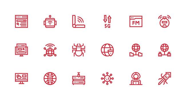 Internet Visual Pack containing 18 Strong Stroke Line Icons UI-Ready Icon Collection vector